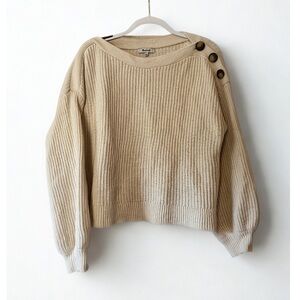 Madewell Beige Ribbed Knit Button Shoulder Sweater Women’s Size L